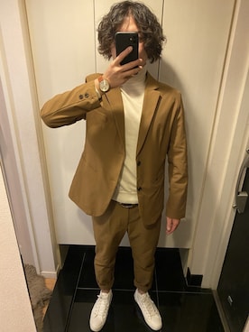 「INHERIT（インヘリット）のアイテム（スラックス）」を使った、オカザキジョーさん（メンズ・174cm）の冬コーディネート
