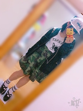 「迷彩柄」｜「アイテム（MA-1）」を使った、Cream*さん（レディース・157cm）の春コーディネート