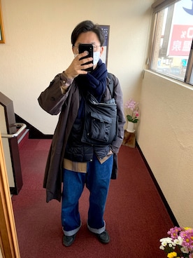 「STUDIO NICHOLSON（スタジオニコルソン）のアイテム（ステンカラーコート）」を使った、Yukisnさん（メンズ・174cm）の冬コーディネート