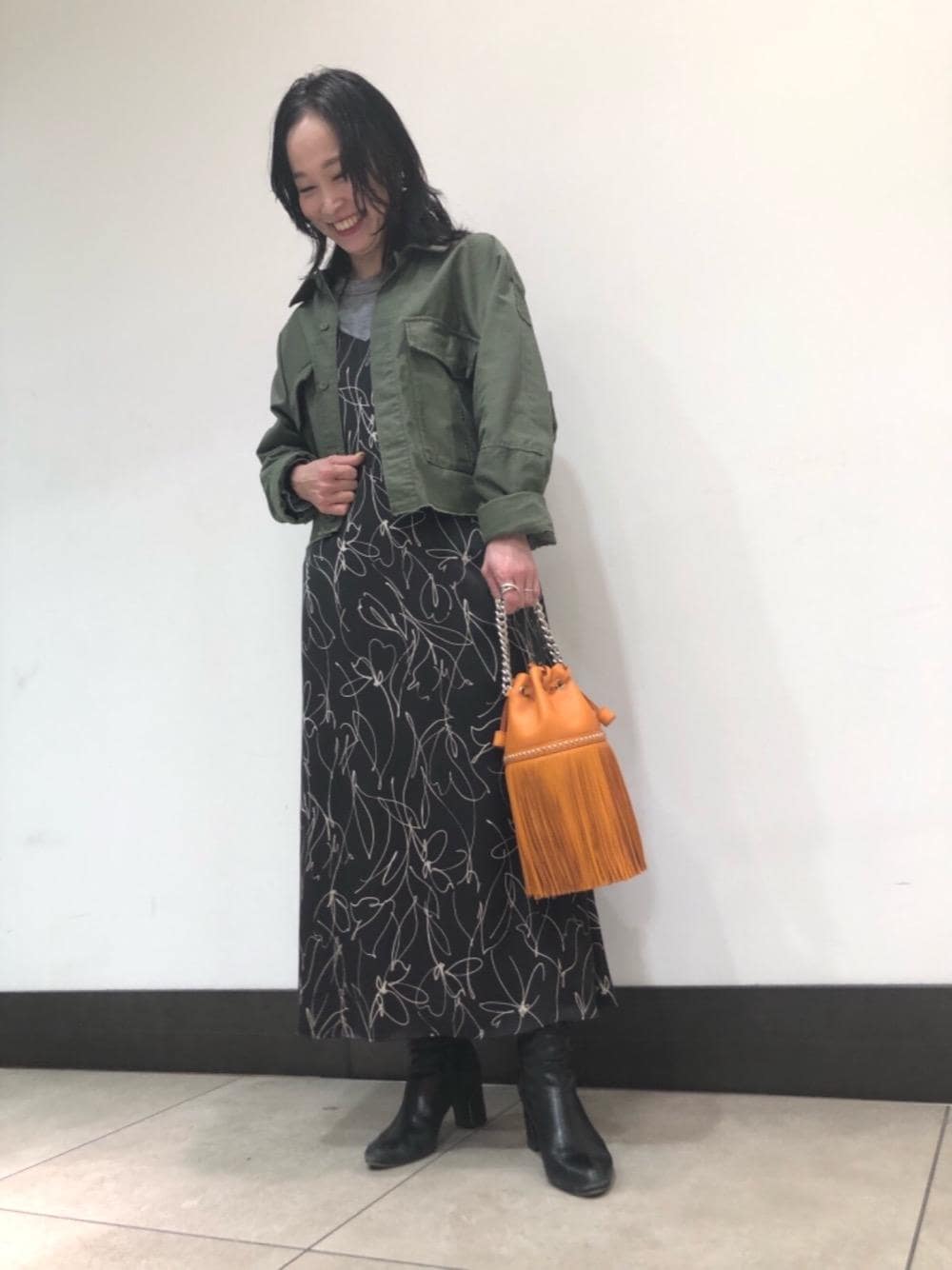 「ASTRAETの＜ASTRAET（アストラット）＞ミリタリーブルゾン†（ミリタリージャケット、グリーン系）」を使った、SAYAKAさん（レディース・152cm）の冬コーディネートの1枚目の写真