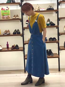 「マスタード」｜「アイテム（ジャンパースカート）」を使った、miyazakiさん（レディース・163cm）の秋コーディネート