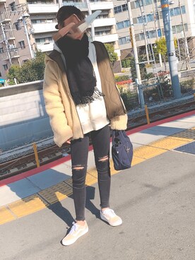 「KOBE LETTUCE（コウベレタス）のアイテム（ブルゾン）」を使った、のんちゃんさん（レディース・152cm）の冬コーディネート