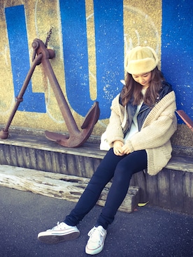 「TODAYFUL（トゥデイフル）のアイテム（ライダースジャケット）」を使った、mayuさん（レディース・160cm）の秋コーディネート