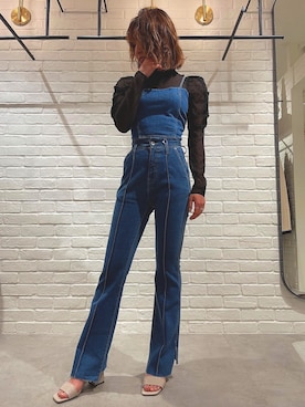 「FREE'S MART（フリーズマート）の【Sシリーズ対応】◆ピンタック前後差フレアデニム（デニムパンツ、ブルー系）」を使った、kaoriさん（レディース・160cm）の春コーディネート