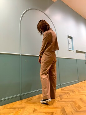 「FREE'S MART（フリーズマート）の【Sシリーズ対応】◆麻調合繊ダブルブレストジャケット（テーラードジャケット、ブラウン系）」を使った、kaoriさん（レディース・160cm）の春コーディネート