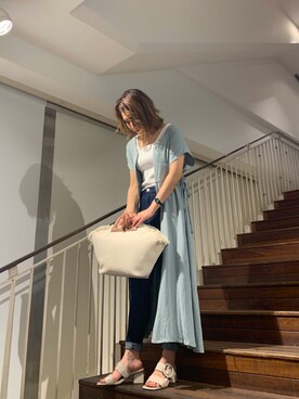 「FREE'S MART（フリーズマート）のアイテム（ワンピース/ドレス、ブルー系）」を使った、kaoriさん（レディース・160cm）の春コーディネート