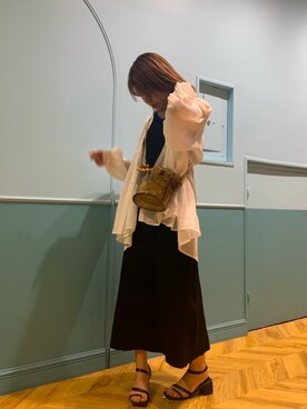 「FREE'S MART（フリーズマート）の◆ボリュームスリーブティアードチュニックブラウス（シャツ/ブラウス、ホワイト系）」を使った、kaoriさん（レディース・160cm）の春コーディネート