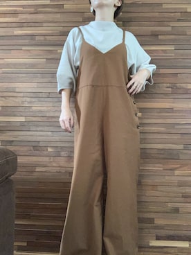 「green label relaxing（グリーンレーベルリラクシング）のアイテム（サロペット/オーバーオール）」を使った、Mamikanaさん（レディース・150cm）の秋コーディネート