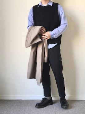 「いいね返し」｜「アイテム（ステンカラーコート）」を使った、よしきさん（メンズ・176cm）の冬コーディネート