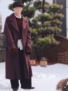 「SHAREEF（シャリーフ）のアイテム（チェスターコート）」を使った、RYUYAさん（メンズ・178cm）の冬コーディネート