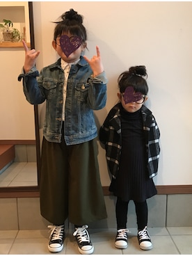 「ヒラキ（ヒラキ）のアイテム（パンツ）」を使った、ariri0514さん（キッズ・120cm）の冬コーディネート