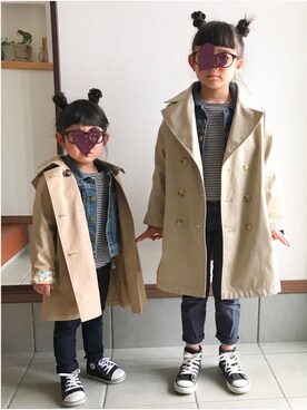 「GU（ジーユー）のアイテム（トレンチコート）」を使った、ariri0514さん（キッズ・120cm）の春コーディネート