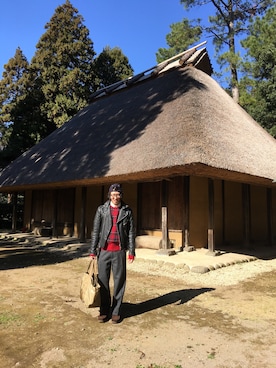 「タータンチェック」｜「アイテム（ライダースジャケット）」を使った、ヒラヤマ(Team Double)さん（メンズ・173cm）の冬コーディネート