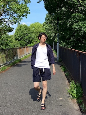 「BASISBROEK（バシスブルック）のアイテム（その他パンツ）」を使った、ヒラヤマ(Team Double)さん（メンズ・173cm）の夏コーディネート