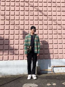 「BASISBROEK（バシスブルック）のアイテム（その他パンツ）」を使った、ヒラヤマ(Team Double)さん（メンズ・173cm）の秋コーディネート