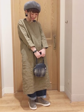 「スニーカーブーツ」｜「アイテム（ハンチング/ベレー帽）」を使った、さ く ら さん（レディース・163cm）の秋コーディネート