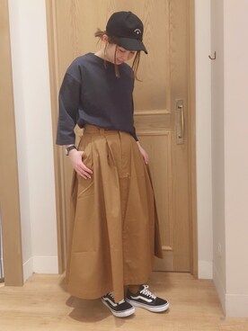 「USAコットン」｜「アイテム（キャップ）」を使った、さ く ら さん（レディース・163cm）の春コーディネート