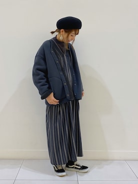 「ストライプワンピース」｜「アイテム（ブルゾン）」を使った、さ く ら さん（レディース・163cm）の冬コーディネート