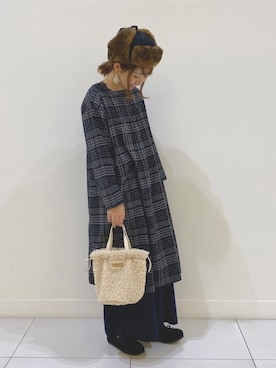 「2wayワンピース」｜「アイテム（モカシン/デッキシューズ）」を使った、さ く ら さん（レディース・163cm）の冬コーディネート