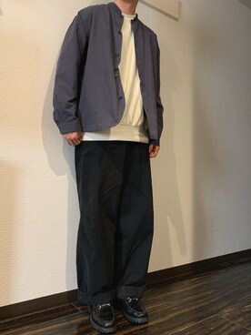 「ノーカラーシャツ」｜「アイテム（スウェット）」を使った、yukiさん（メンズ・170cm）の冬コーディネート
