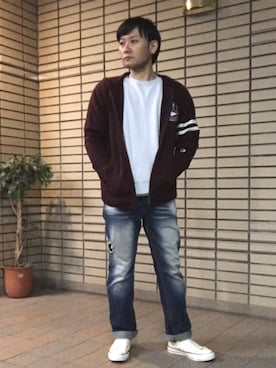 「Champion（チャンピオン）のアイテム（ニット/セーター）」を使った、☀︎Yonasan  さん（メンズ・167cm）の冬コーディネート