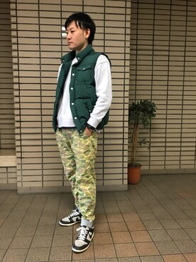「Champion（チャンピオン）のアイテム（ダウンベスト）」を使った、☀︎Yonasan  さん（メンズ・167cm）の春コーディネート