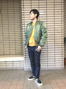 ミリタリージャケットを使った Vansスリッポン のメンズ人気ファッションコーディネート Wear