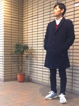 「イージーブースト」｜「アイテム（チェスターコート）」を使った、☀︎Yonasan  さん（メンズ・167cm）の冬コーディネート