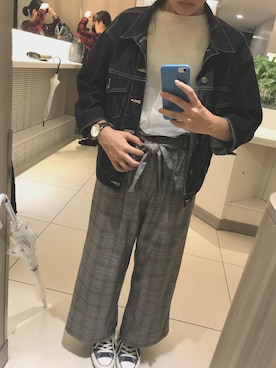 「グレンチェック」｜「アイテム（デニムジャケット）」を使った、✴︎tamtam ✴︎さん（レディース・154cm）の秋コーディネート