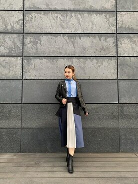 「#今日のコーデ」｜「アイテム（ライダースジャケット）」を使った、佑綺 / UNITED TOKYOさん（レディース・158cm）の冬コーディネート