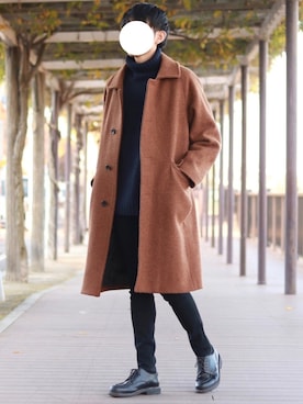 「ボア」｜「アイテム（ステンカラーコート）」を使った、howellさん（メンズ・175cm）の冬コーディネート