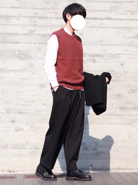 「ノーカラーシャツ」｜「アイテム（ブルゾン）」を使った、howellさん（メンズ・175cm）の春コーディネート