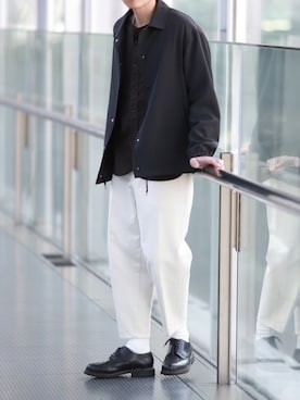 「ノーカラーシャツ」｜「アイテム（その他アウター）」を使った、howellさん（メンズ・175cm）の春コーディネート
