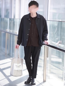 「ノーカラーシャツ」｜「アイテム（その他アウター）」を使った、howellさん（メンズ・175cm）の春コーディネート