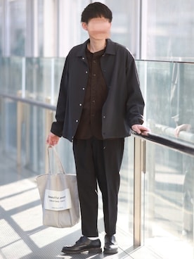 「ノーカラーシャツ」｜「アイテム（その他アウター）」を使った、howellさん（メンズ・175cm）の春コーディネート