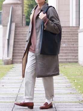 「SLICK（スリック）のアイテム（ステンカラーコート）」を使った、howellさん（メンズ・175cm）の秋コーディネート