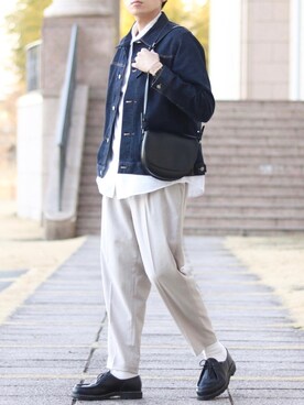 「無印良品（ムジルシリョウヒン）のアイテム（デニムジャケット）」を使った、howellさん（メンズ・175cm）の冬コーディネート