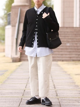 「MinoriTY（マイノリティ）の2タックテーパードワイドパンツ【MinoriTY × WEARISTA Mr.SZK（ミスタースズキ）コラボ】（スラックス）」を使った、howellさん（メンズ・175cm）の春コーディネート