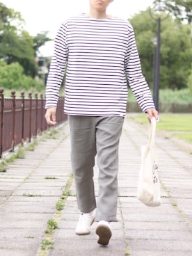 「FORK&SPOON（フォークアンドスプーン）のFORK&SPOON　ボートネックボーダー（Tシャツ/カットソー）」を使った、howellさん（メンズ・175cm）の夏コーディネート
