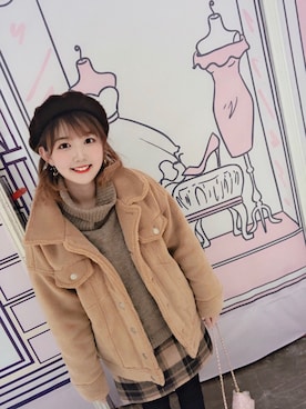 「NICE CLAUP（ナイスクラップ）のアイテム（その他アウター）」を使った、豆包包さん（レディース・164cm）の冬コーディネート