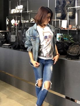 「Ungrid（アングリッド）の 【Casual】ｳﾞｨﾝﾃｰｼﾞGｼﾞｬﾝ （デニムジャケット）」を使った、shiorinさん（レディース・158cm）の春コーディネート