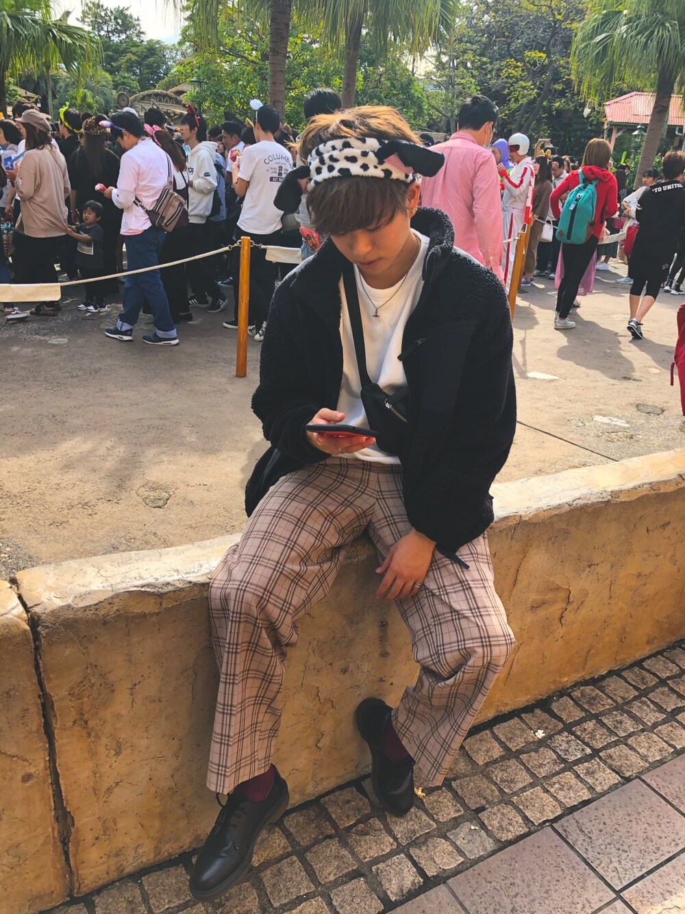 「Heatherのチェックベルトツキストレートパンツ　853293（その他パンツ、グレー系）」を使った、yatohさん（メンズ・170cm）の秋コーディネートの1枚目の写真