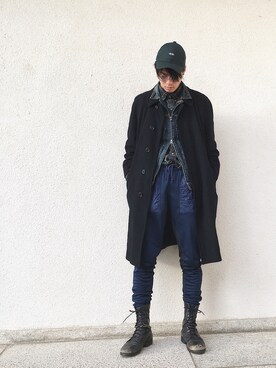 「ネルシャツ」｜「アイテム（ステンカラーコート）」を使った、Ｊさん（メンズ・186cm）の春コーディネート