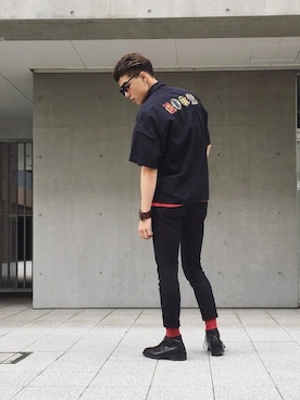 「アイテム（バングル/リストバンド）」を使った、Ｊさん（メンズ・186cm・20代）の夏コーディネート