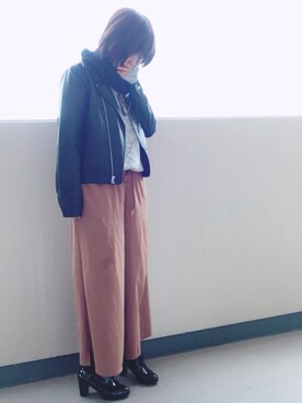 「CIAOPANIC TYPY（チャオパニックティピー）のアイテム（ライダースジャケット）」を使った、ゆあ。さん（レディース・158cm）の冬コーディネート