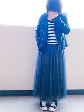 「CIAOPANIC TYPY（チャオパニックティピー）のアイテム（ライダースジャケット）」を使った、ゆあ。さん（レディース・158cm）の冬コーディネート