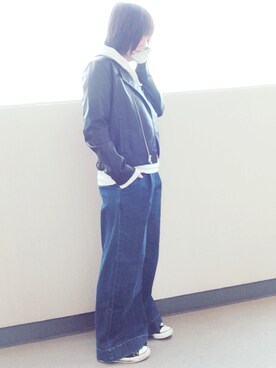「CIAOPANIC TYPY（チャオパニックティピー）のアイテム（ライダースジャケット）」を使った、ゆあ。さん（レディース・158cm）の冬コーディネート