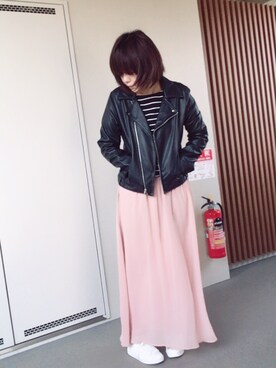 「CIAOPANIC TYPY（チャオパニックティピー）のアイテム（ライダースジャケット）」を使った、ゆあ。さん（レディース・158cm）の春コーディネート