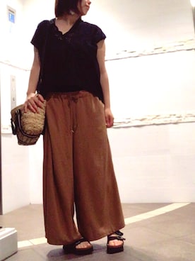 「niko and...（ニコアンド）のオリジナル ミニラインテープカゴバッグ【niko and...】（かごバッグ）」を使った、ゆあ。さん（レディース・158cm）の夏コーディネート