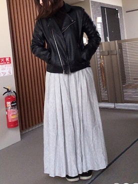 「CIAOPANIC TYPY（チャオパニックティピー）のアイテム（ライダースジャケット）」を使った、ゆあ。さん（レディース・158cm）の秋コーディネート